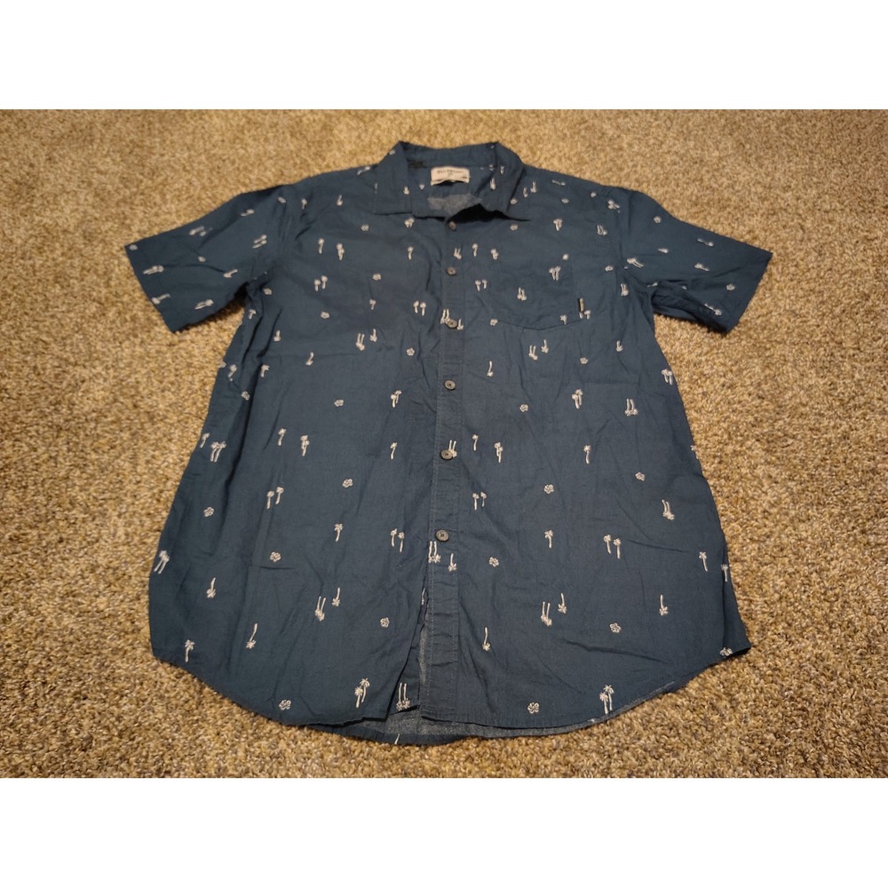 Billabong Mens Tailored Fit Stretch Palm Tree Print Short Sleeve Button Down L
